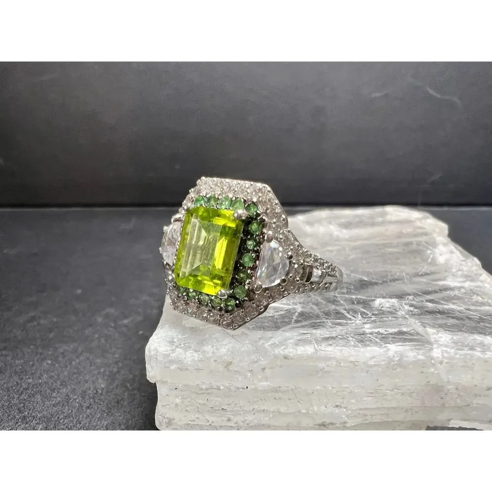 D’Joy Peridot Tsavorite Zircon Halo Ring 4.30ctw Sz 8